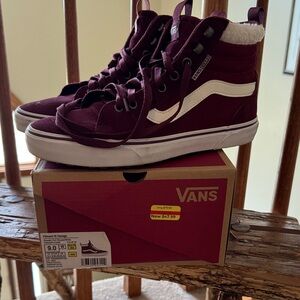 Vans Maroon High-Top Sneakers with White Stripe